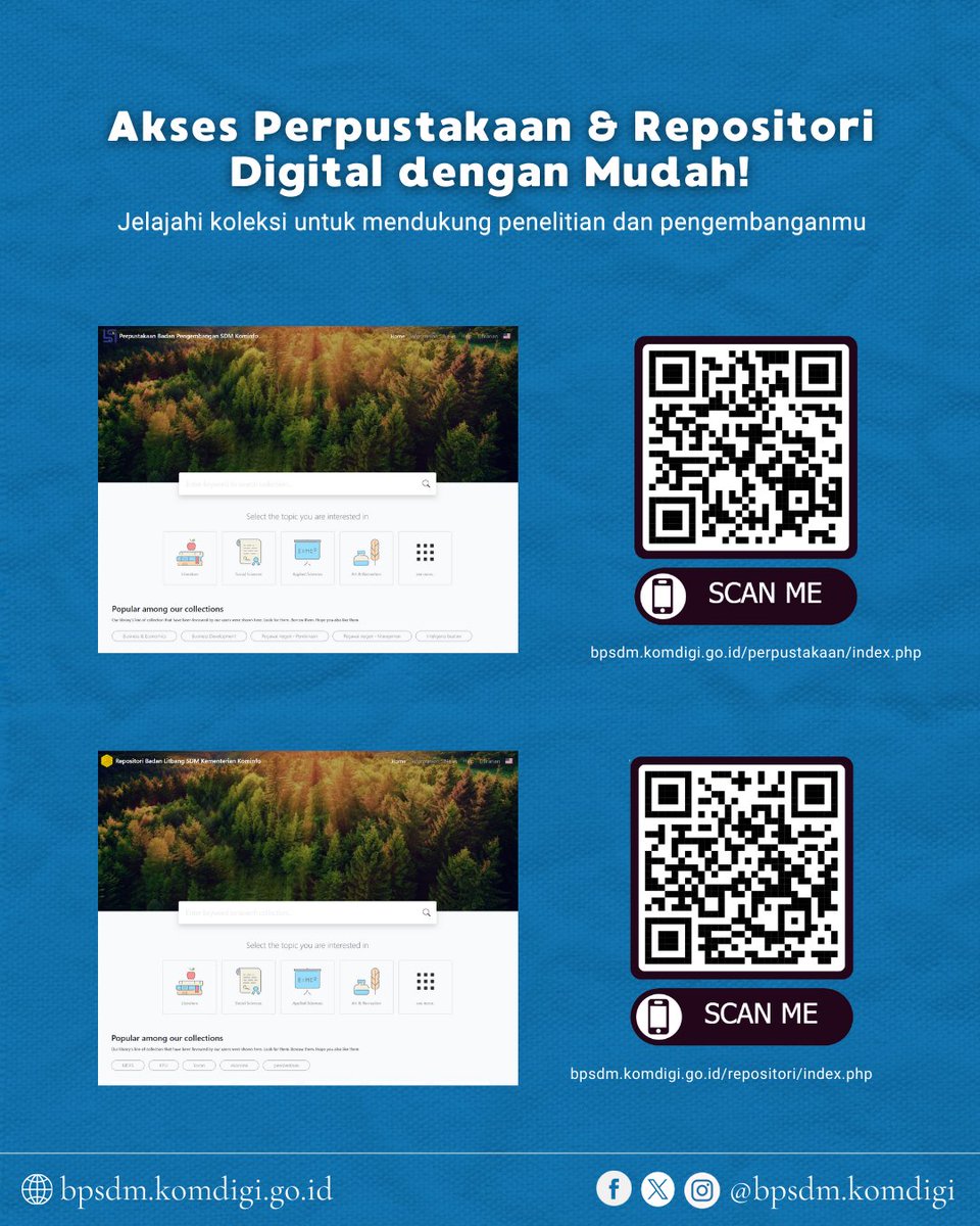 bpsdmkomdigi's tweet image. Sobat Digizens lagi ikut pelatihan atau beasiswa dari BPSDM Komdigi?
Butuh tambahan buku referensi untuk tugas kuliah, pelatihan, atau
sekadar mau baca novel?
Yuk, datengin Perpustakaan BPSDM Komdigi sekarang!
#bpsdmkomdigi #perpustakaan #repository #kemkomdigi