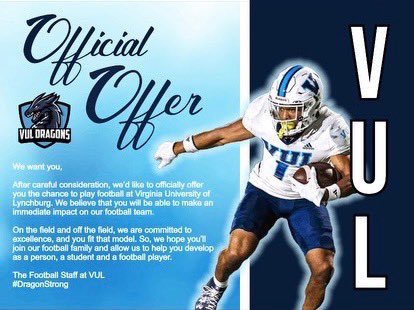 After an amazing conversation🙏
<a href="/FootballVul/">VUL Football</a> I'm truly blessed to have received an offer from VUL Dragons! <a href="/NWahlScouting/">Nate Wahl</a> <a href="/ScottRapp17/">Scott Rapp</a> <a href="/mysportsclips/">mysportsclips</a>