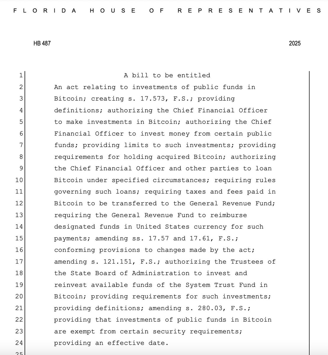 🟡"Florida verso l'innovazione: proposta di legge per una riserva di Bitcoin nei fondi statali"