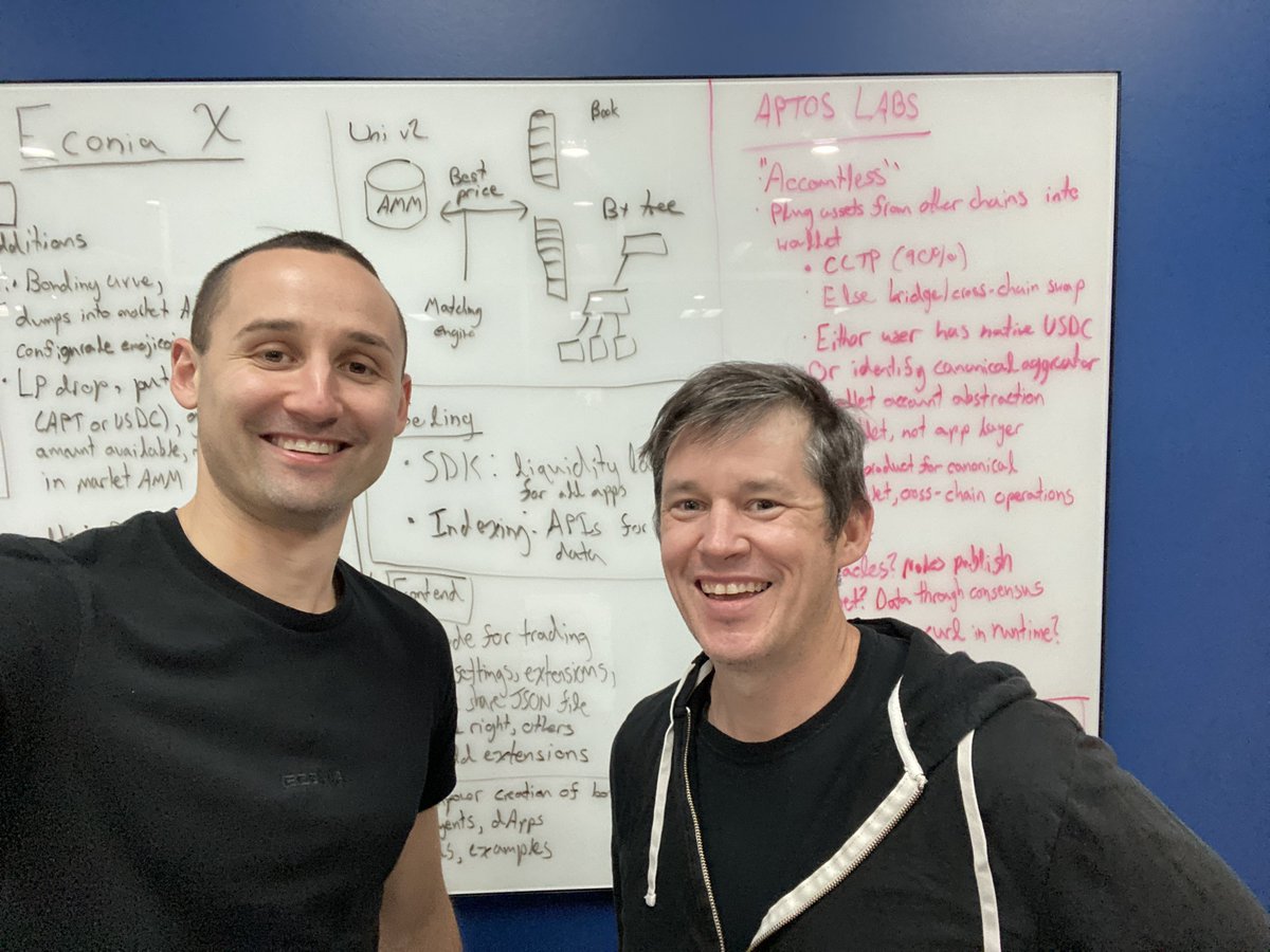 alex_n_kahn's tweet photo. Just finished up whiteboarding session with @david_wolinsky at @AptosLabs HQ in Palo Alto to talk about the future of @EconiaLabs and @Aptos! https://t.co/2SMK0eR2Fs