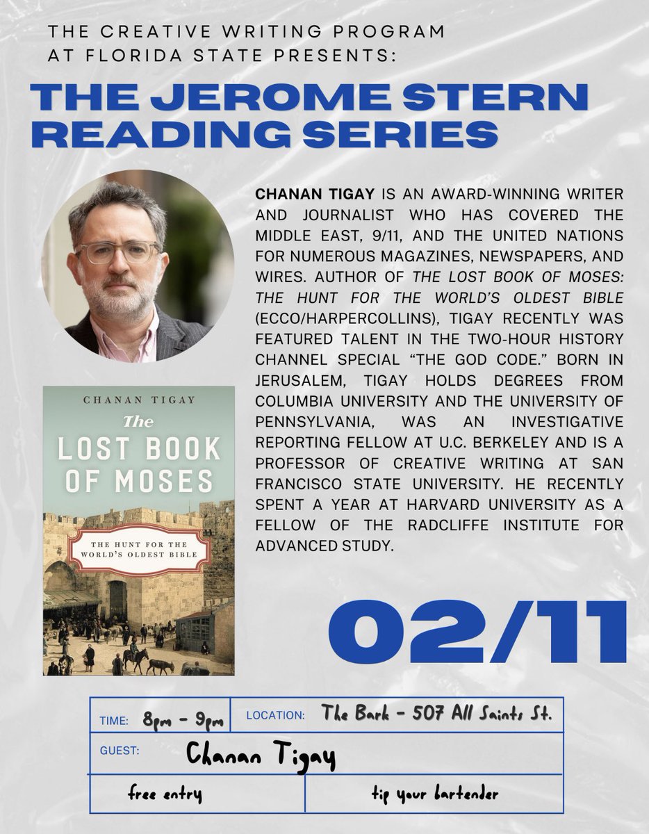 Join us tomorrow, 2/11, at The Bark @ 8pm for a reading by visiting nonfiction writer Chanan Tigay!