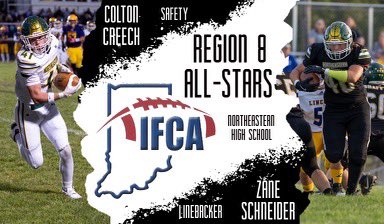 Northeastern Knights Football (@neknightsfb) on Twitter photo Congrats to seniors <a href="/ZaneSchneider40/">Zane Schneider</a> and <a href="/colton_creech41/">Colton Creech</a> on making the IFCA Region 8 All - Star Team. <a href="/go_nws_knights/">NWS Athletics</a> The South All-Star team is selected later in the year from the best of the region teams. Congrats to seniors <a href="/ZaneSchneider40/">Zane Schneider</a> and <a href="/colton_creech41/">Colton Creech</a> on making the IFCA Region 8 All - Star Team. <a href="/go_nws_knights/">NWS Athletics</a> The South All-Star team is selected later in the year from the best of the region teams.