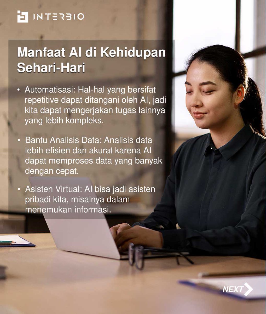 interbio_id's tweet photo. #GenerativeAI: Teman atau Ancaman? 🤔

Banyak yang khawatir kalau AI akan menggantikan peran manusia sepenuhnya. Padahal, bila digunakan dengan bijak dan tepat, AI justru meningkatkan efisiensi dan produktivitas kita, lho!

Bagaimana menurutmu? 😉

#InterBio #AI #automation https://t.co/X81kIqxwdQ