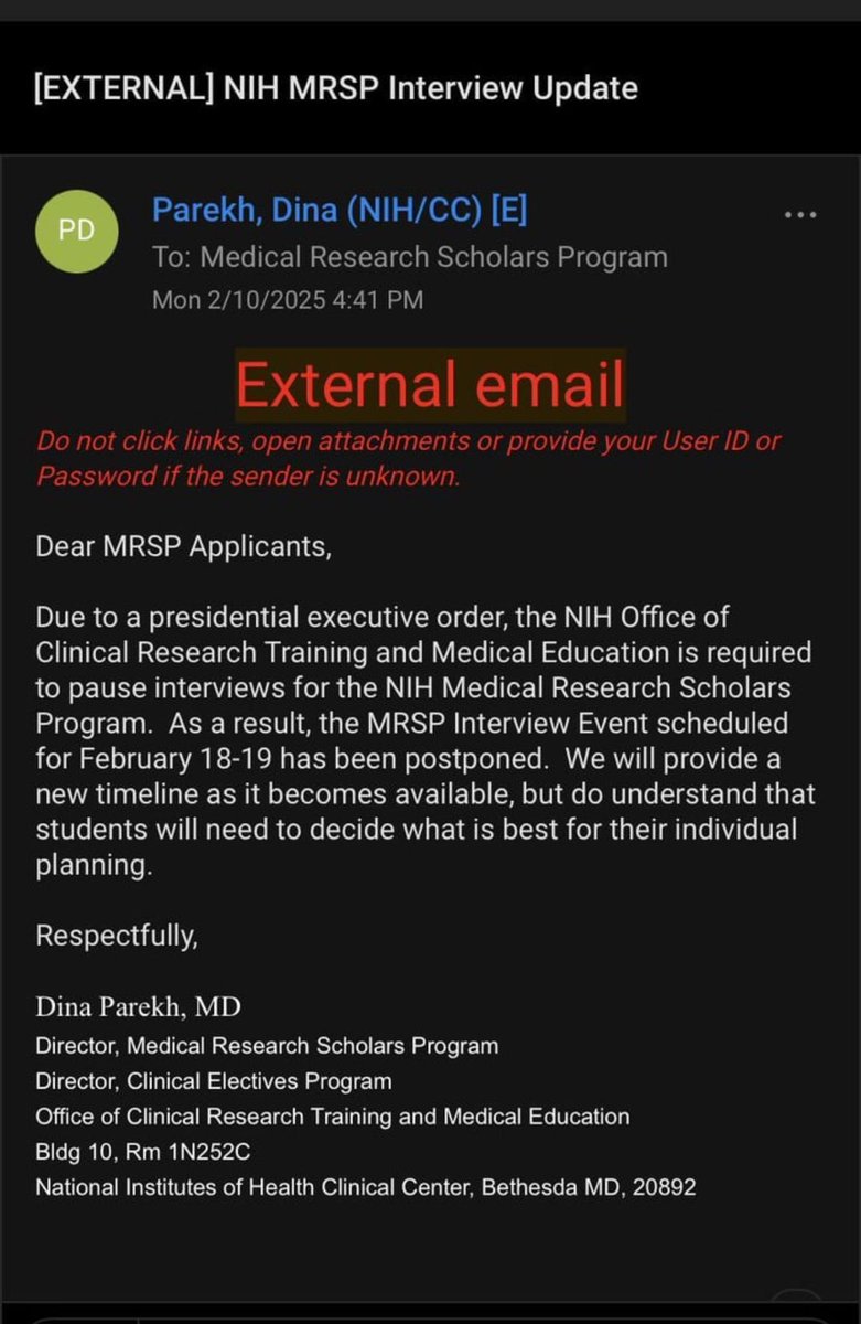 This is the <a href="/NIH/">NIH</a> program I did 2 years ago. Just last week, a med student reached out to me and asked if they might cancel the program due to our new presidency. I told them I’d be surprised, but here we are. Without federally funded research, there is no science advancement