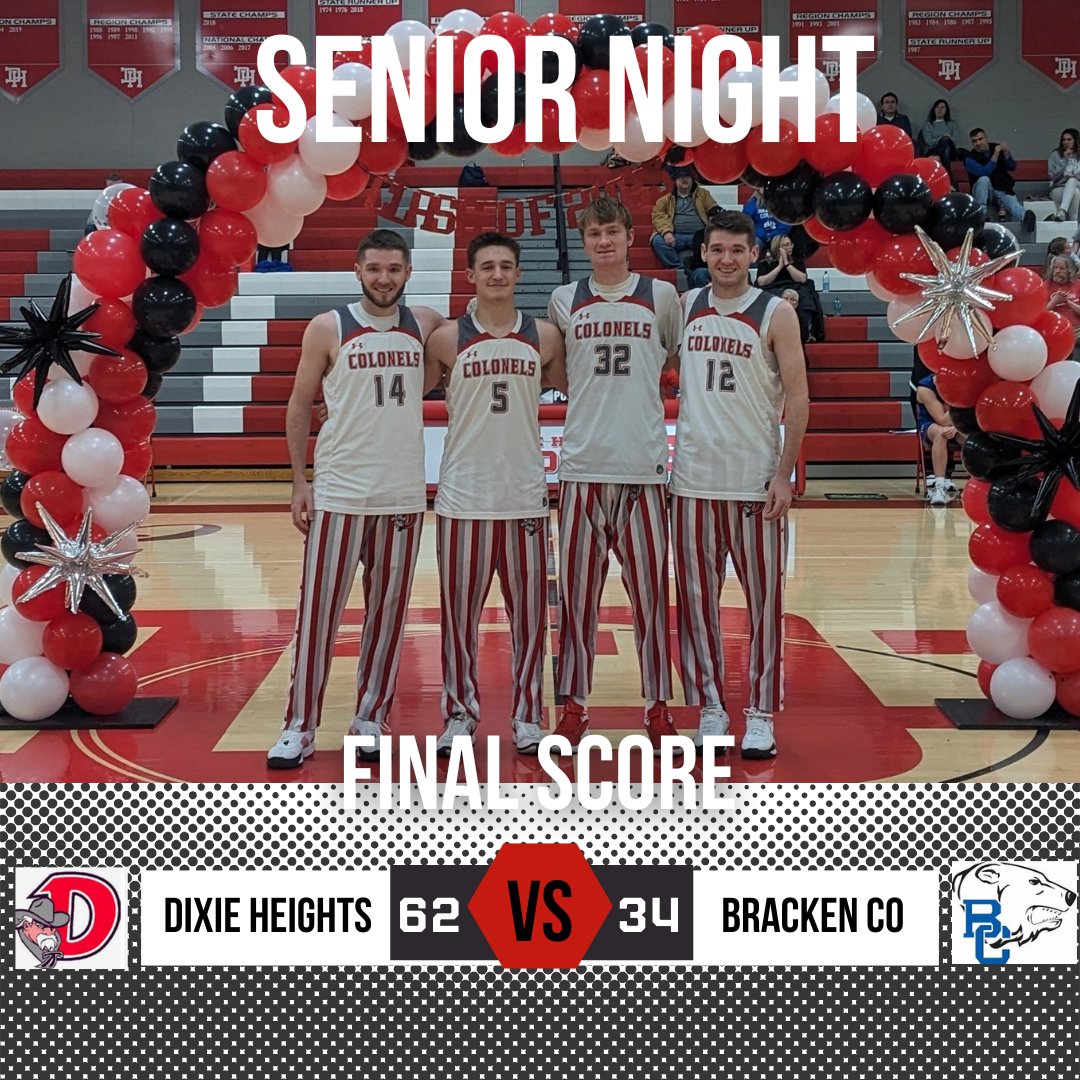 The Colonels celebrated Senior Night with a 62-34 win.  These fantastic players have all been in our program for the last four years - we will miss you.  
The Colonels play again tomorrow night as they travel to Newport High School. 
<a href="/DHHSAthletics/">DHHS Athletics</a> 
<a href="/DixieHeightsHS/">Dixie Heights High School</a>