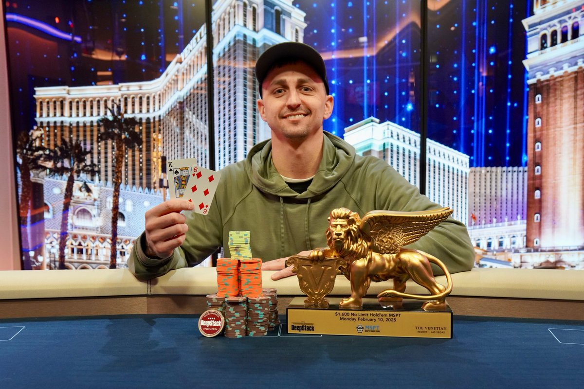 Congratulations to Anthony Scarborough of Mansfield, SD on winning the $1M GTD - $1,600 POKER BOWL IX <a href="/VenetianPoker/">Venetian Poker Room</a>. In a 4 way deal Anthony takes home $152,243 and the 🦁🏆❗️

Event recap and results: msptpoker.com/Pages/LiveRepo…

<a href="/PokerGO/">PokerGO</a> Live Stream: youtube.com/live/CvoYdIeIq…