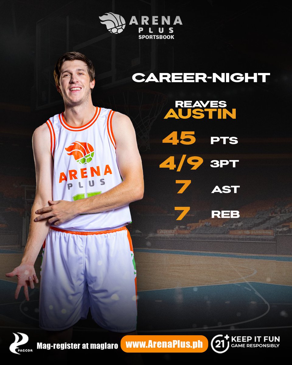 arenaplusph's tweet photo. Next man up! Sleeved Reaves responded with a CAREER NIGHT 45-PTS 🔥

Comment '#AstigKaAustin' to show some love 🧡  

#ArenaPlusPH #ARenaPlus #SamaSamaSaArena https://t.co/4GG4Akczu3
