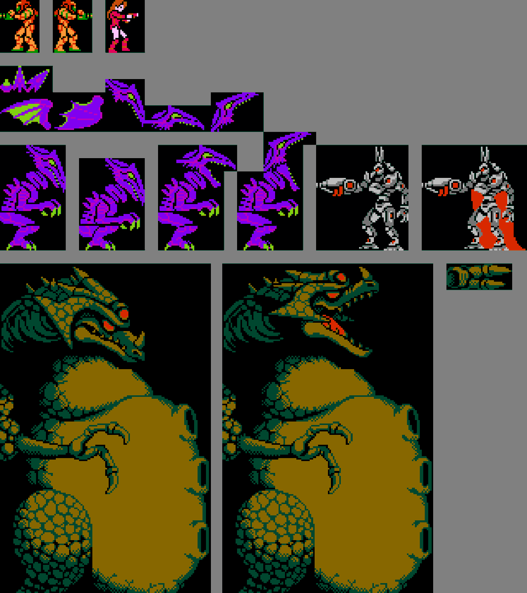 Originally started as just samus for the nes redraws that were happening a lil while ago I slowly expanded it and did ridley and kraid and also raven beak as an extra.

I tried to make them nes friendly but I don't know if that worked lmao
#pixelart #ドット絵 #metroid