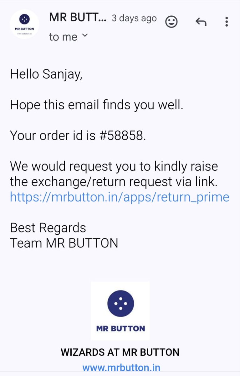 ArvindWebs's tweet image. @MenatMrButton My friend bought a blazer from @MrButton but received completely different product, consignment is returned but didn&apos;t received money. This is a classic case of online fraud. Beware 
mrbutton.in
#mrbutton