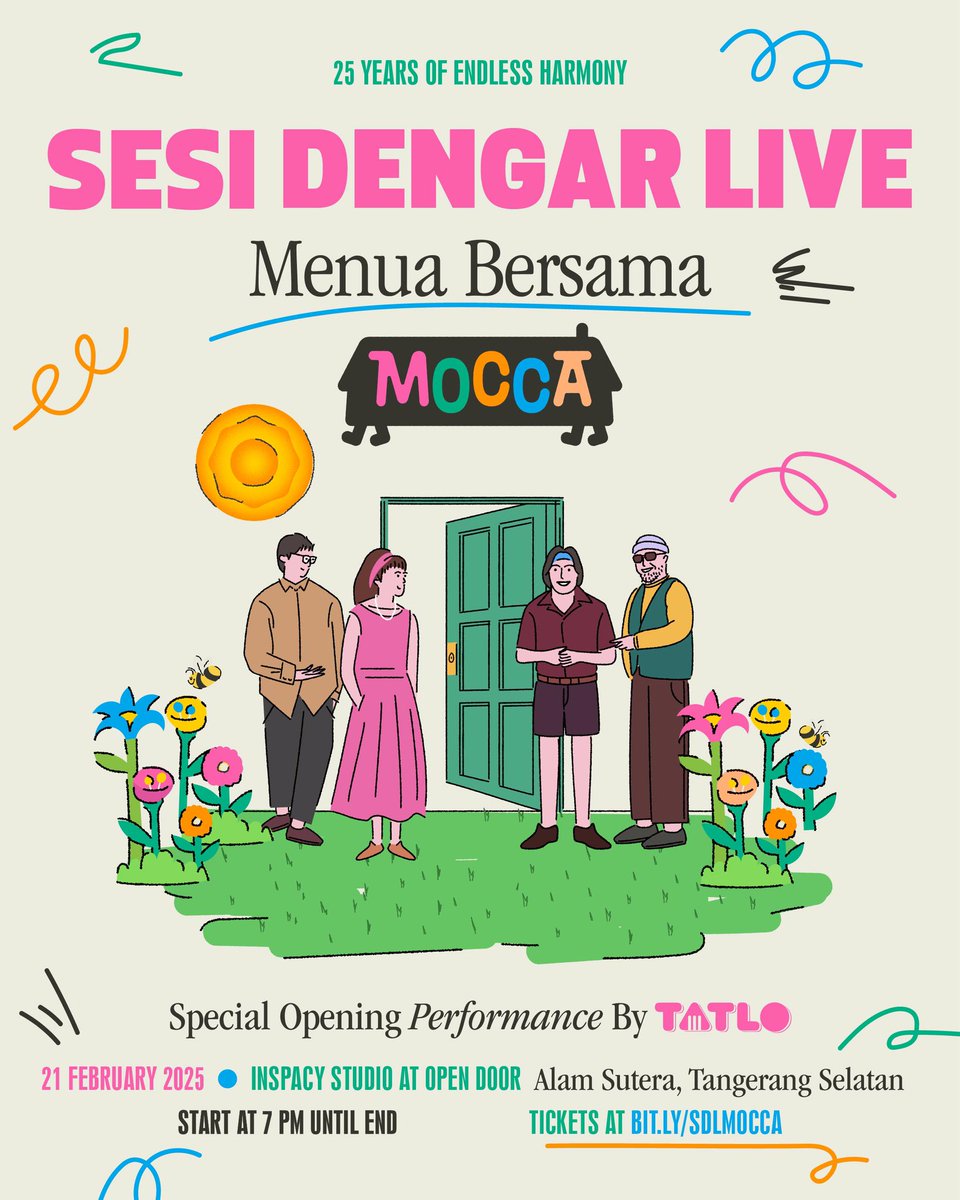 Sesi Dengar Live bersama Mocca. 21 Februari 2024 di Open Door Alam Sutra. Tiket bit.ly/SDLMOCCA (terbatas)