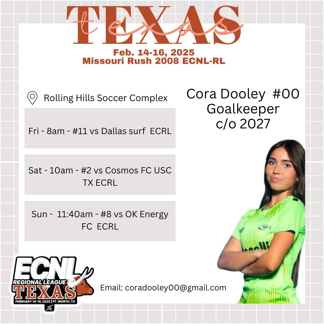 Looking forward to some great competition and exposure this weekend in Texas. Can't wait to see how we stack up!! <a href="/MORushECRL2008G/">MO Rush ECNL 08G</a> <a href="/MoRushSoccer/">Missouri Rush</a> <a href="/morush_ecnl/">MORush_ECNLRL</a> <a href="/ECNLgirls/">ECNL Girls</a> <a href="/TheECNL/">The ECNL</a>