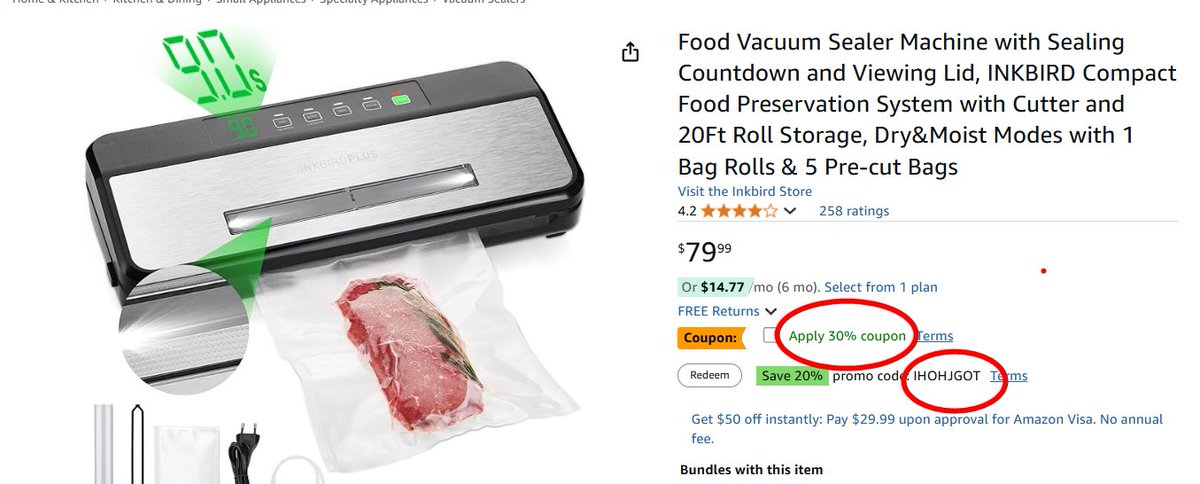 🔥🔥INKBIRD Vacuum Sealer 50% code for Limitied TimeApply 30% page coupon and 20% code：IHOHJGOT to save $40

🎁Reg price: $79.99 VS Deal price: $39.99

🔗amazon.com/dp/B0BVY5FZZM