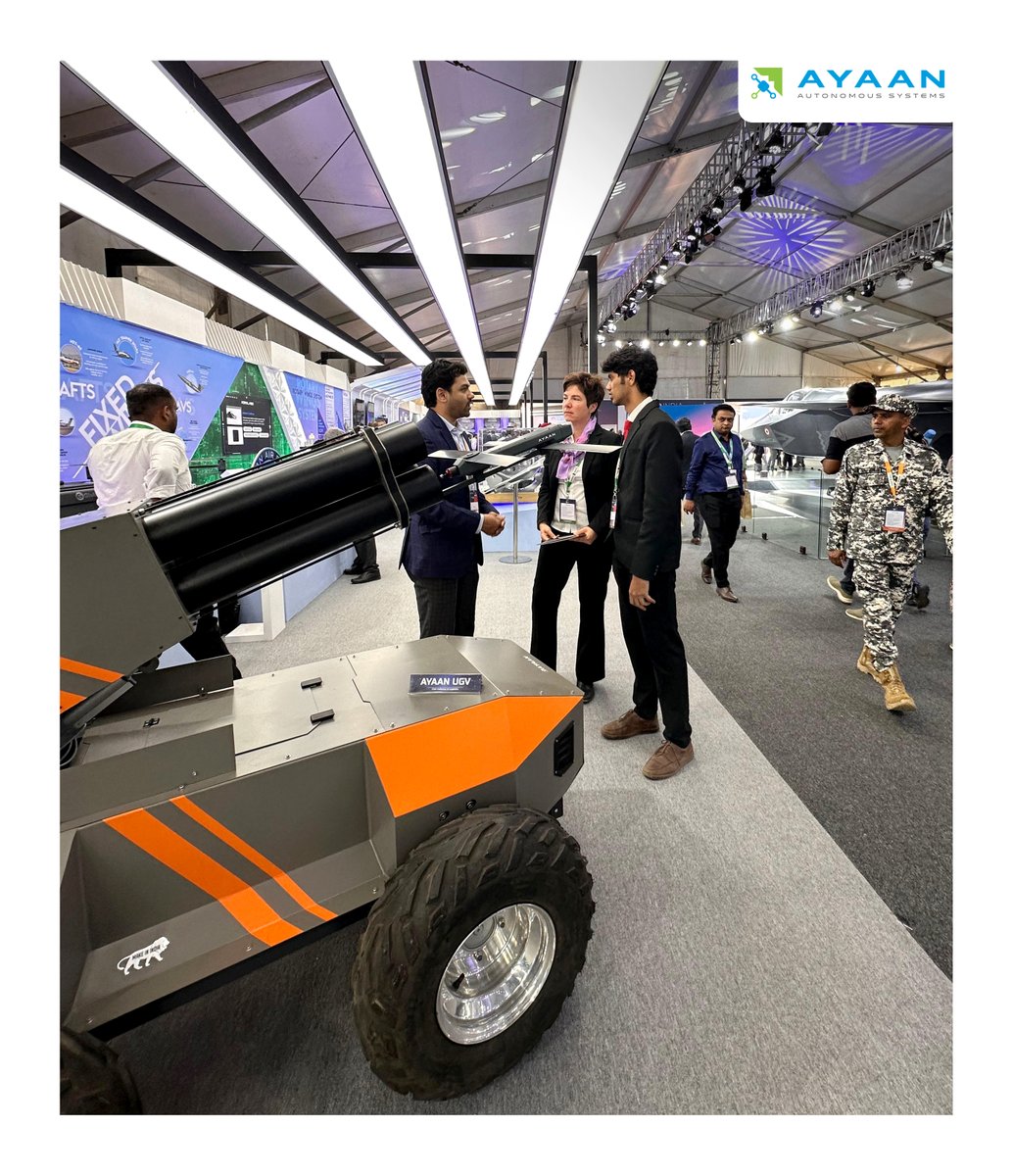 ayaanautonomous's tweet photo. Day 1 at #AeroIndia2025!

An incredible start as experts from defense, research &amp; tech explored Ayaan’s cutting-edge #unmanned systems &amp; AI-driven solutions.

Exciting discussions on #UAV, #UGV, #MBLM, #Swarm Tech &amp; #UUT!

#Ayaan #Drones #LoiterMunitions #DefenseTech #MeharBaba https://t.co/3nBPq1Ht4b