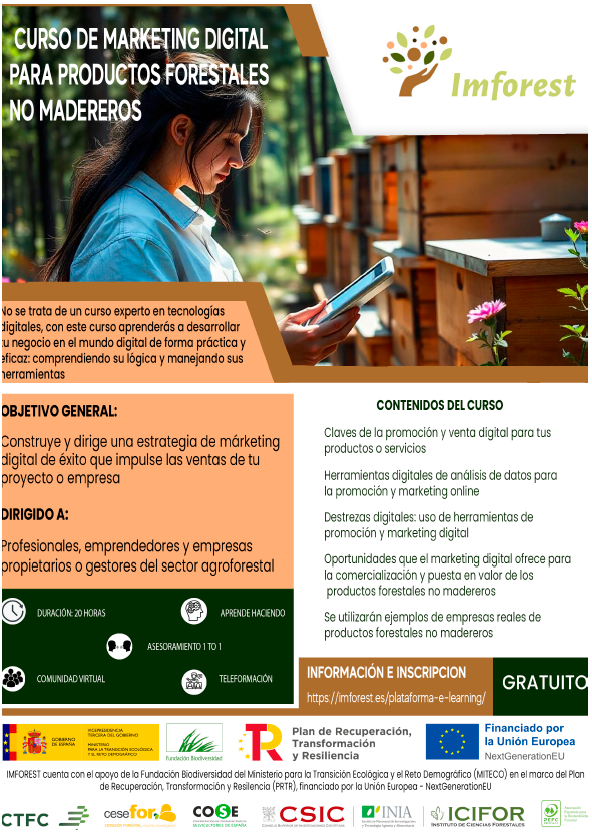 Selvicultores's tweet image. ¡Imforest lanza el curso GRATUITO de Marketing Digital para productos forestales no madereros! Aprende estrategias para impulsar tu negocio. ¡Inicio 25 FEB! 20 h de formación práctica.

Info👉 imforest.es/plataforma-e-l…

#ProyectosPRTR #PlanDeRecuperación #IMFOREST 

@FBiodiversidad