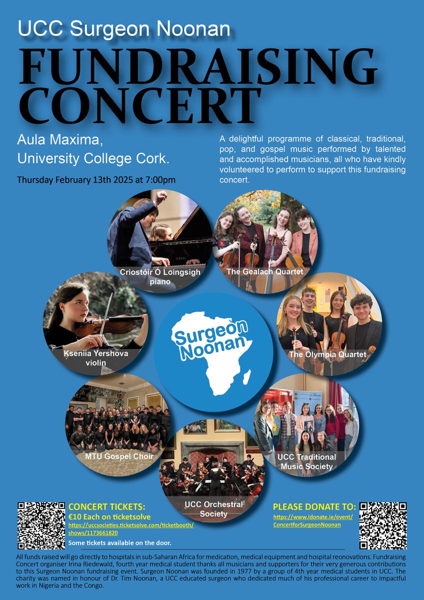 UCC Medicine & Health (@uccmedhealth) on Twitter photo Looking forward to an exceptional evening of music while supporting this fabulous charity <a href="/SurgeonNoonan/">UCC Surgeon Noonan Society</a> Society.
Set in the surrounds of UCC's historic Aula Maxima, join students, colleagues and music lovers this Thursday, 13th February. Details below.
uccsocieties.ticketsolve.com/ticketbooth/sh… Looking forward to an exceptional evening of music while supporting this fabulous charity <a href="/SurgeonNoonan/">UCC Surgeon Noonan Society</a> Society.
Set in the surrounds of UCC's historic Aula Maxima, join students, colleagues and music lovers this Thursday, 13th February. Details below.
uccsocieties.ticketsolve.com/ticketbooth/sh…