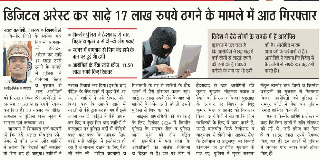 SPKinnaur's tweet photo. Appreciation to HC Ghanshyam, Ct. Praveen Kumar, Ct. Jatin Thakur of Police Station Moorang and Ct. Arvind Boras of Cyber Cell District Kinnaur for dedicated and commendable efforts.
#digitalarrest #cyberfraud https://t.co/EfwTMCzKNK