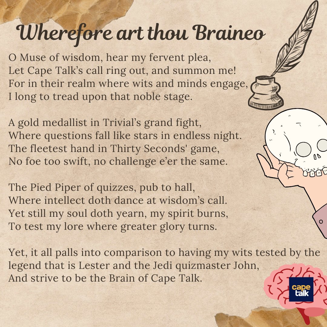 colinmac7's tweet image. Salutations @CapeTalk &amp;amp; @FlightCentreRSA this do I write in hope most true and keen, That thou shalt hear my plea and my sonnet see. Mine application swift I did bestow, Yet still my phone doth silent grow! 😢
