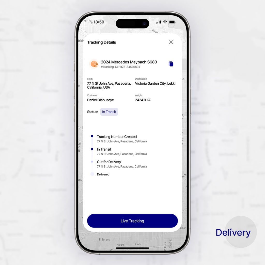 _Oluwamayomikun's tweet image. DAILY UI CHALLENGE

Day 8: Shipment Mobile App

Mobile application that allows users to manage and track their shipments to their preferred locations.

Font: Inter 
Color Code: #000080

#shipment #cargo #delivery #automobile #package #uiux #figma #productdesign @UxThrive