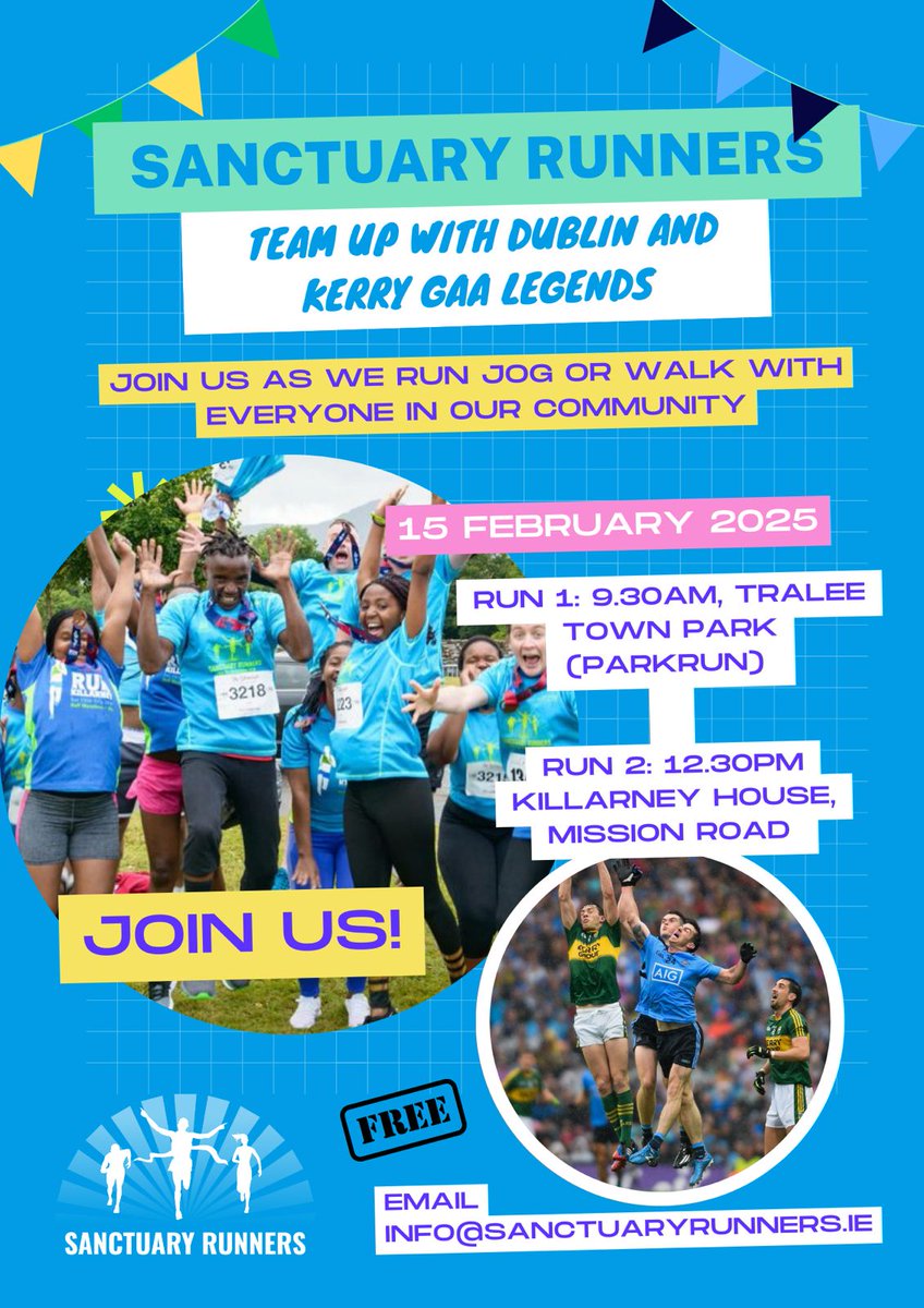 Sanctuary Runners Ireland (@sanctuaryrunner) on Twitter photo 🟡Join us this Saturday as we team up with legends of <a href="/Kerry_Official/">Kerry GAA</a> and <a href="/DubGAAOfficial/">Dublin GAA</a> to show solidarity with everyone in our community.
🔵Run, jog or walk with GAA legends <a href="/MDMA_9/">Michael D Macauley 🍉</a> <a href="/D1Moran/">David Moran</a> <a href="/Jamesod7/">James O'Donoghue</a> and many more!
#RunAsOne #Solidarity #Friendship 🟡Join us this Saturday as we team up with legends of <a href="/Kerry_Official/">Kerry GAA</a> and <a href="/DubGAAOfficial/">Dublin GAA</a> to show solidarity with everyone in our community.
🔵Run, jog or walk with GAA legends <a href="/MDMA_9/">Michael D Macauley 🍉</a> <a href="/D1Moran/">David Moran</a> <a href="/Jamesod7/">James O'Donoghue</a> and many more!
#RunAsOne #Solidarity #Friendship