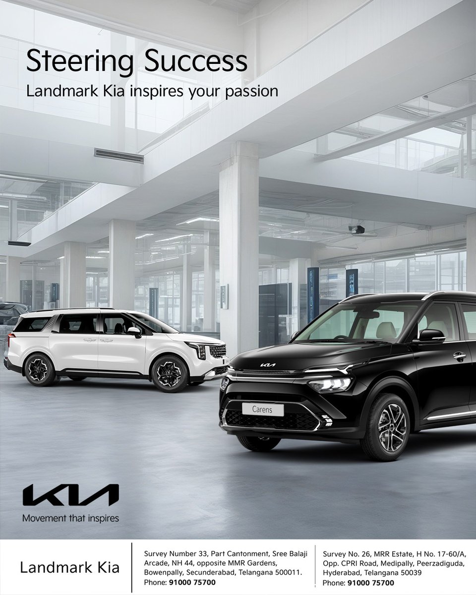 LandmarkKiaHyd's tweet photo. Take control of your journey with Landmark Kia! Steering you towards success and fueling your passion with every turn. Let’s make it happen!

#Kia #KiaIndia #LandmarkKia #LandmarkCars #GroupLandmark #YouDriveUs #Hyderabad https://t.co/0kVkWCnZtm