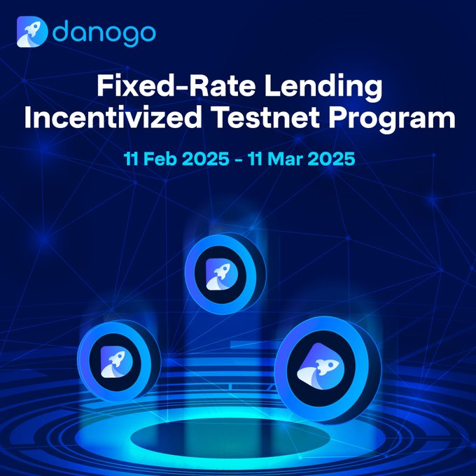 DanoFinance's tweet photo. 🚀 Danogoの固定金利レンディング テストネットがついに公開！ 🚀

3月11日まで参加受付中！
✨ 先着300名にDANO報酬をプレゼント！ ⏳
安定したレンディングを体験しよう！ 今すぐ登録！ 🔗 https://t.co/N3S4emWzxB

#FixedRateLending #Danogo