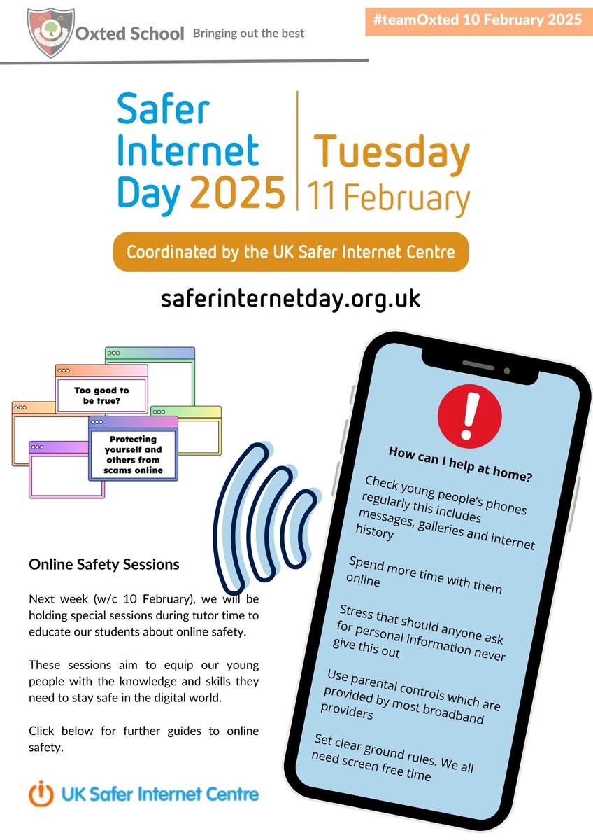This week we are holding special sessions during tutor time to educate our students about online safety.
Click below for further guides to online safety.
saferinternet.org.uk/safe.../safer-…
#internetsafety #OnlineSafety  #SaferInternetDay