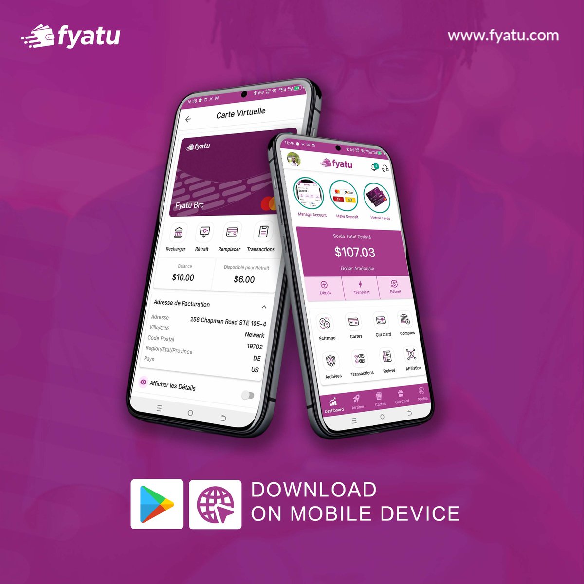 💸✨ Avec Fyatu, vous pouvez créer des cartes virtuelles, envoyer de l'argent dans le monde entier, échanger des crypto-monnaies et bien plus encore, le tout dans une seule application. 💳🌍
Prêt à prendre le contrôle de vos finances ?

👉 Téléchargez Fyatu maintenant