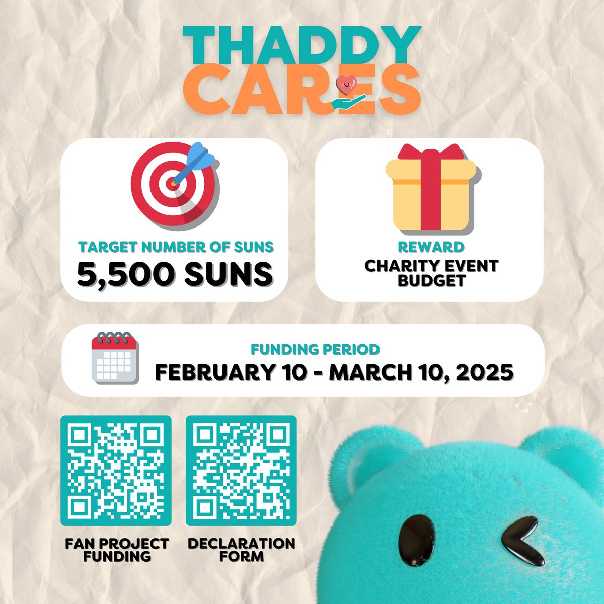 TeamThadOFC's tweet photo. [🧡] #ThaddyCares YEAR 2

Warm BEAR HUGS and CARE are once again to be shared with others! 

In collaboration with @juancastph, we are back again with 𝐓𝐇𝐀𝐃𝐃𝐘 𝐂𝐀𝐑𝐄𝐒—a charity event for THAD’s chosen charity 🐻‍❄️🧡

#HAPPYTHADDAY #THADiariesCH22
#NEWID_THAD @ThadSune https://t.co/wMAr2UHtYA