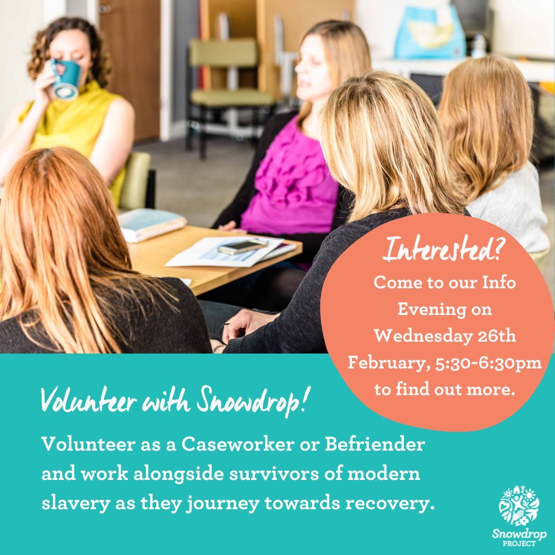Snowdrop Project (@snowdropproject) on Twitter photo There's just over two weeks to go until our Info Evening for Volunteer Caseworkers and Befrienders!
Join us on 26th February from 5:30-6:30pm at Snowdrop's office to learn more. To register your attendance, call 0333 880 5008 or email info@snowdropproject.co.uk. There's just over two weeks to go until our Info Evening for Volunteer Caseworkers and Befrienders!
Join us on 26th February from 5:30-6:30pm at Snowdrop's office to learn more. To register your attendance, call 0333 880 5008 or email info@snowdropproject.co.uk.