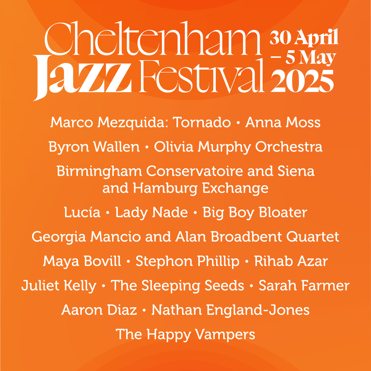 🎷 #CheltJazzFest 2025 line-up revealed 🎷 

Show-stopping performances, global icons and the freshest jazz talent 🎺

Join Roger Daltrey, Macy Gray, Lisa Stansfield and more

 🎟️ Tickets on sale 5 March – or become a member for priority booking! 

🔗 cheltenhamfestivals.org/whats-on