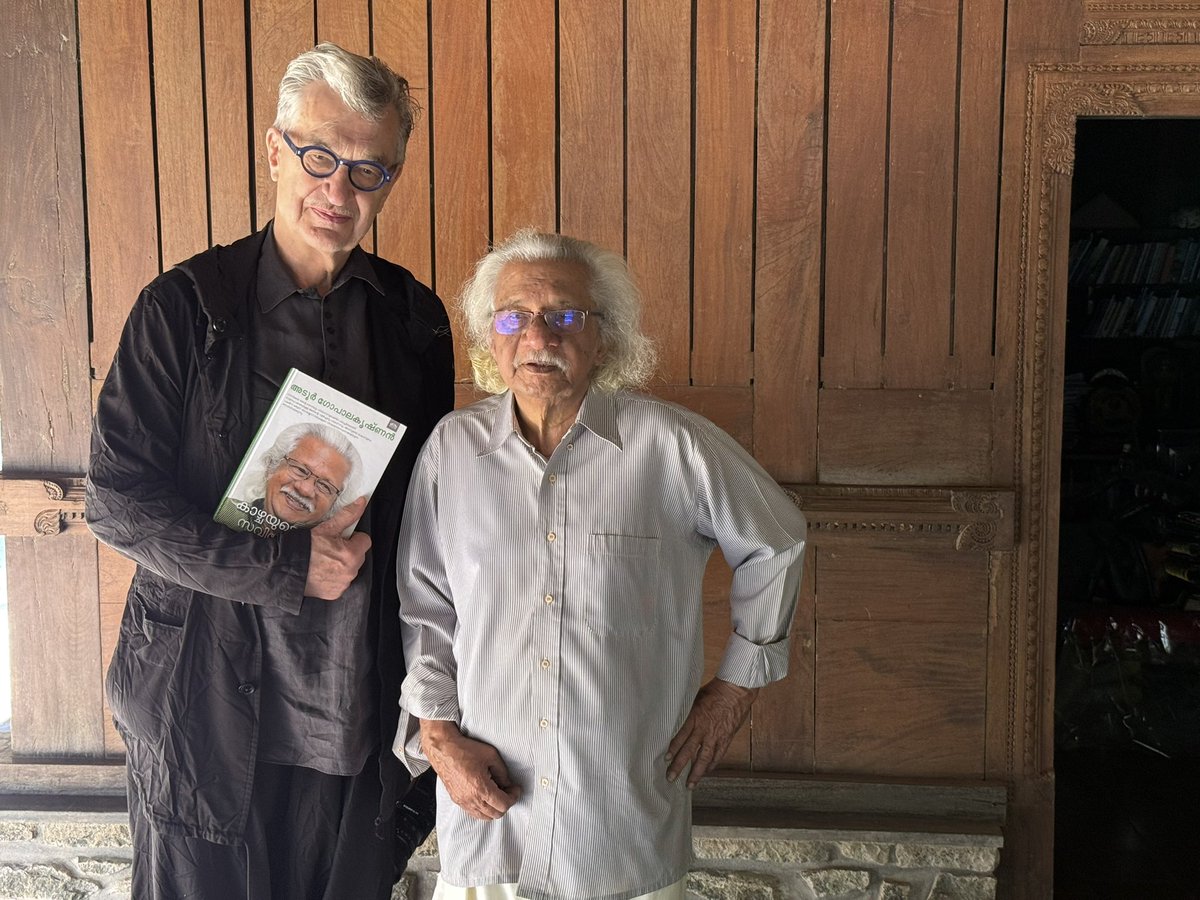 shividungarpur's tweet photo. You cannot come to Kerala and not meet Adoor Gopalakrishnan brought Wim Wenders to his beautiful house….spent the morning with these two great minds discussing cinema and their love for Ozu… https://t.co/6VU8o7bHMk