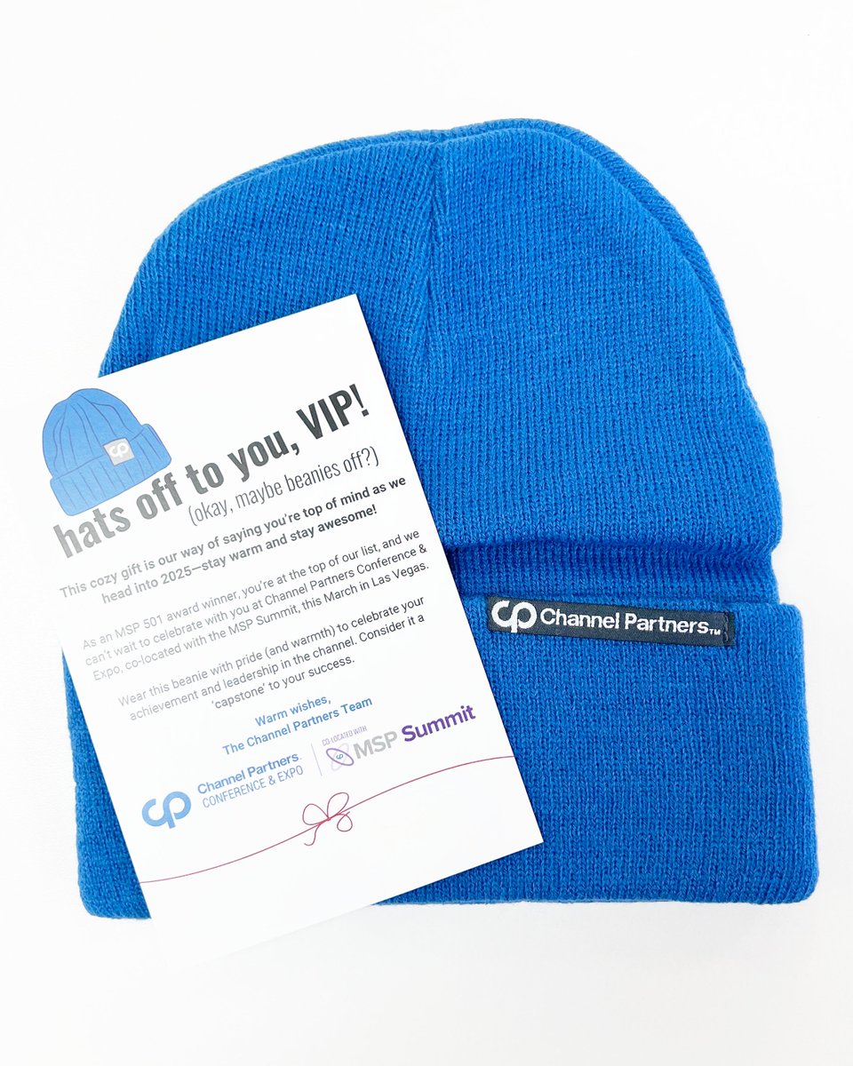 Thank you @ChannelFutures and <a href="/Channel_Online/">Channel Partners (Now Channel Futures)</a> for this great beanie! 🧢

We're still celebrating #1 MSP in Europe and #54 MSP worldwide on the #ChannelFutures #MSP501 list! 🏆

#ChannelPartners #ChannelPartnersEvents #MSPSummit #MSP #ITSupport #ManagedITServices @Business_Sussex
