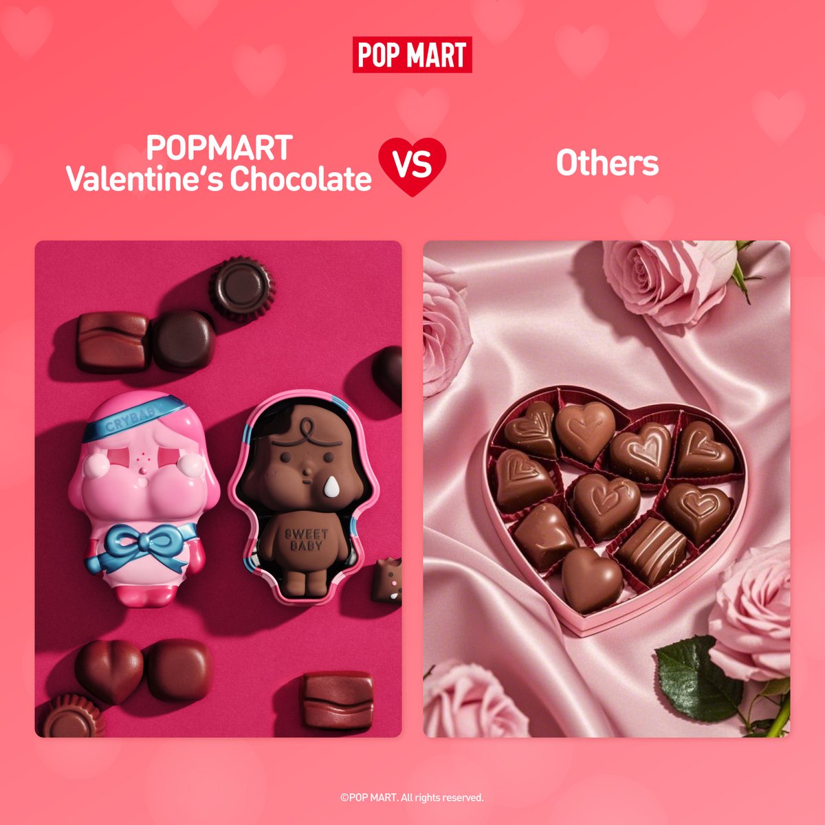 POPMARTGlobal's tweet photo. Here's how we celebrate Valentine's Day 💕 the very POPMART way! How are you celebrating this year? Share a pic 📷 of your unique celebration, and we'll choose the most creative one to receive our EXCLUSIVE Valentine's Gift Box! 🎁

How to enter:
1️⃣ Follow us @POPMARTGlobal 
2️⃣ Tag the person you want to spend Valentine's Day with 
3️⃣ Share a pic of your special celebration in the comments

🎁 One lucky fan will be selected to receive our EXCLUSIVE Valentine's Gift Box based on the creativity of their celebration!

Hurry! The giveaway ends on Feb 14 at 11:59 p.m. (GMT+8), and winners will be notified via DM on Feb 15. #POPMART #crybaby #popvalentines #valentines #valentines2025 #blindbox #arttoy