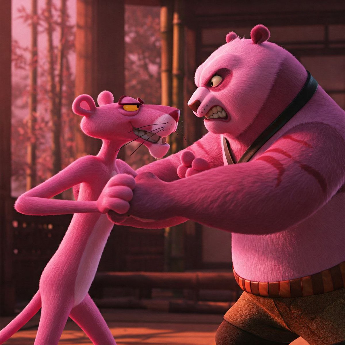 PinkPandaaCoin's tweet photo. **"The temple’s peace is shattered! 🐆💥🐼  
Panther wants to meditate, Panda wants to snack.  
Now they’re arguing over who’s ruining the vibe. 🌿  
Who’s side are you on? 😂  
#PinkPanda #TempleDrama #CryptoLife #solana #crypto #memecoins **" https://t.co/pNDufcHmrn