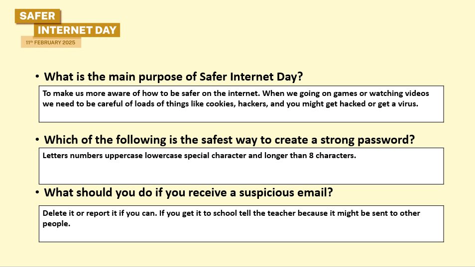 MSJ_CAT's tweet photo. Some excellent levels of engagement from our students today, demonstrating their knowledge in internet safety #SaferInternetDay  @MSJBolton https://t.co/DmuxwbojYz