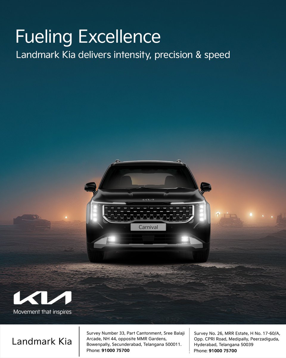 LandmarkKiaHyd's tweet photo. Unleash the thrill with Landmark Kia! Precision, intensity and speed come together for a ride like no other. Let’s hit the road with power and style!

#Kia #KiaIndia #LandmarkKia #LandmarkCars #GroupLandmark #YouDriveUs #Hyderabad https://t.co/oQDRJOBxqv
