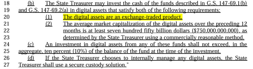 🟡"Carolina del Nord: Nuova Legge per Investimenti Statali in Bitcoin e Criptovalute"