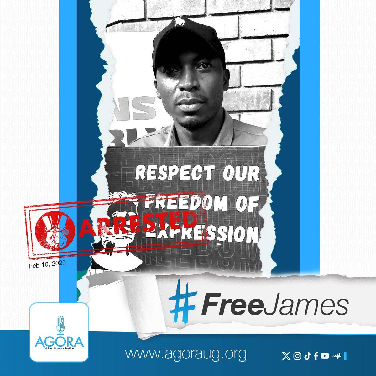 AgoraCFR's tweet image. Human rights activist, @SuunaKing_James was yesterday arrested at Constitution Square as he led other activists to protest against the continued detention of civilians remanded by the General Court Martial following the Supreme Court judgment. #FreeJames #StopAbuseOfPowerUg