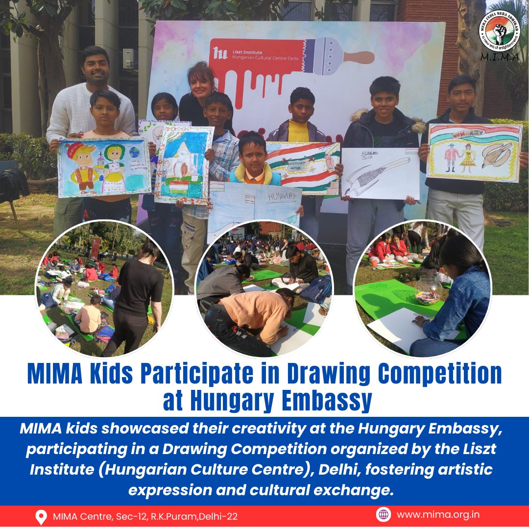MIMA_NGO's tweet photo. MIMA kids showcased their creativity at the Hungary Embassy! 🎨✨ They participated in a Drawing Competition organized by the Liszt Institute @hci_delhi (Hungarian Culture Centre), Delhi, fostering artistic expression and cultural exchange. 🖌️🌍 thank you for invitin https://t.co/ahaNRFz7Q2