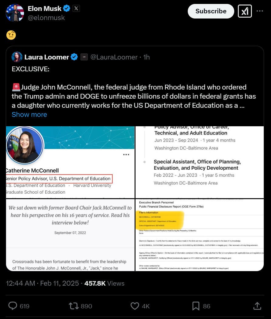 JosephPolitano's tweet image. like 4 days ago it was criminal doxxing to name the DOGE teens on this site, now it is totally fine to name and shame a random Federal employee because she's the daughter of a judge Elon dislikes. OK