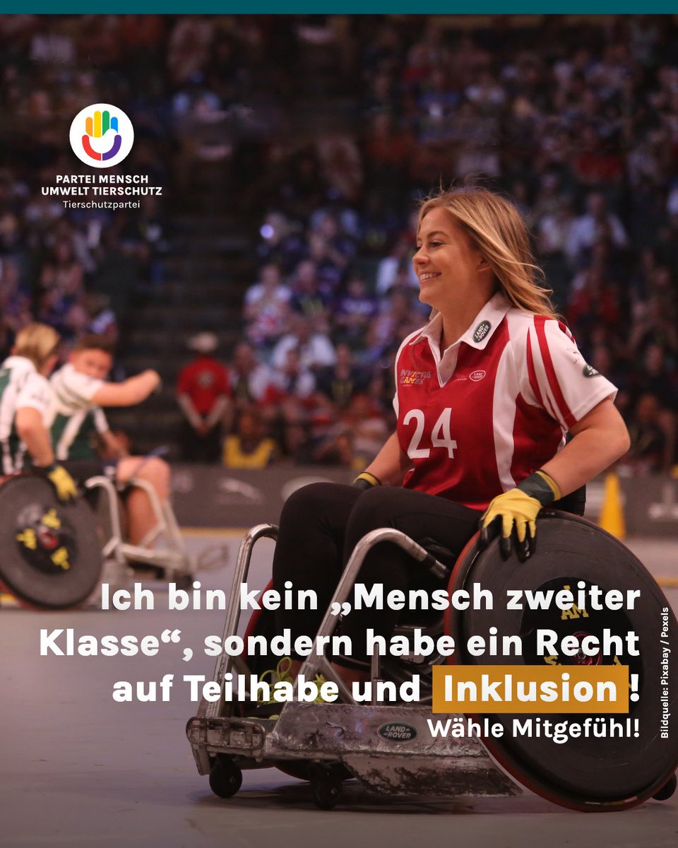 Ich bin kein "Mensch zweiter Klasse", sondern habe ein Recht auf Teilhabe und Inklusion!

Schau in unser Wahlprogramm auf unserer Webseite und wähle Mitgefühl! 💚