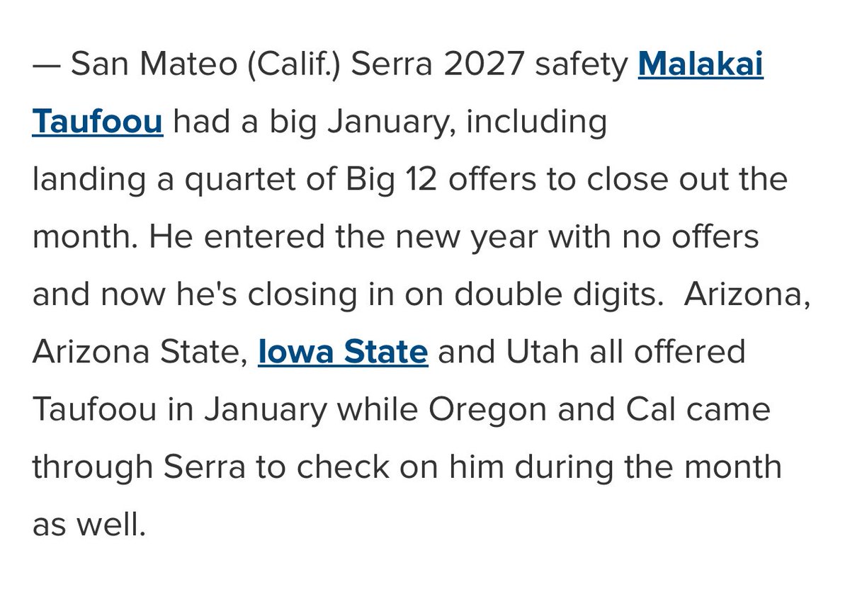 Malakai_Taufoou's tweet photo. Appreciate the write up!🙏🏾@BrandonHuffman
@DariusBell_3 @coachmons @coachwalsh20 @ActivatedSP @OfficialKOBros @Ogthetruth @CoachMikeHillSF
@Rivals @247Sports https://t.co/X9fnREuJ9K