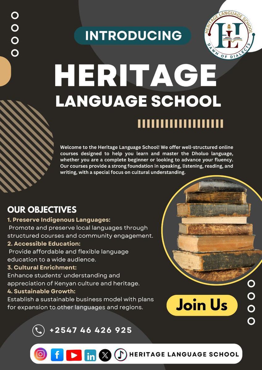 o_otsuj's tweet photo. Are you interested in exploring a different culture and grow your linguistics?
Heritage language school got you!
Register with us for April intake and let's dive into luo culture and learn More about Dhuluo. See the attached posters.
Use the attached link.
https://t.co/kVvQIEDQEh https://t.co/3UaGtZGQb6