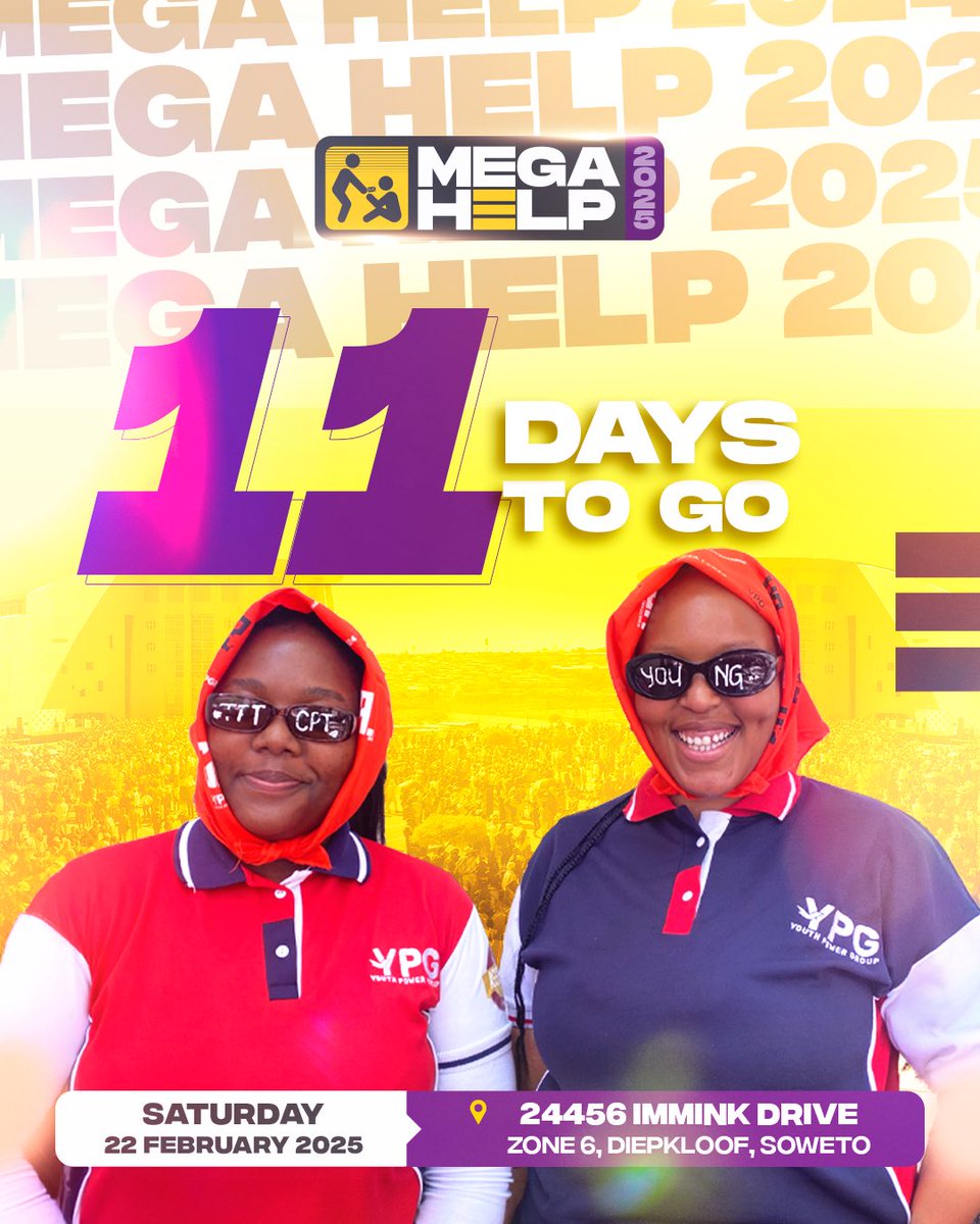 vygsa_official's tweet image. Almost there…just 11 Days to go😎

#VYGSA #VYG #Megahelp #MH25 #MegaHelp25 #Countdown #Mzansi