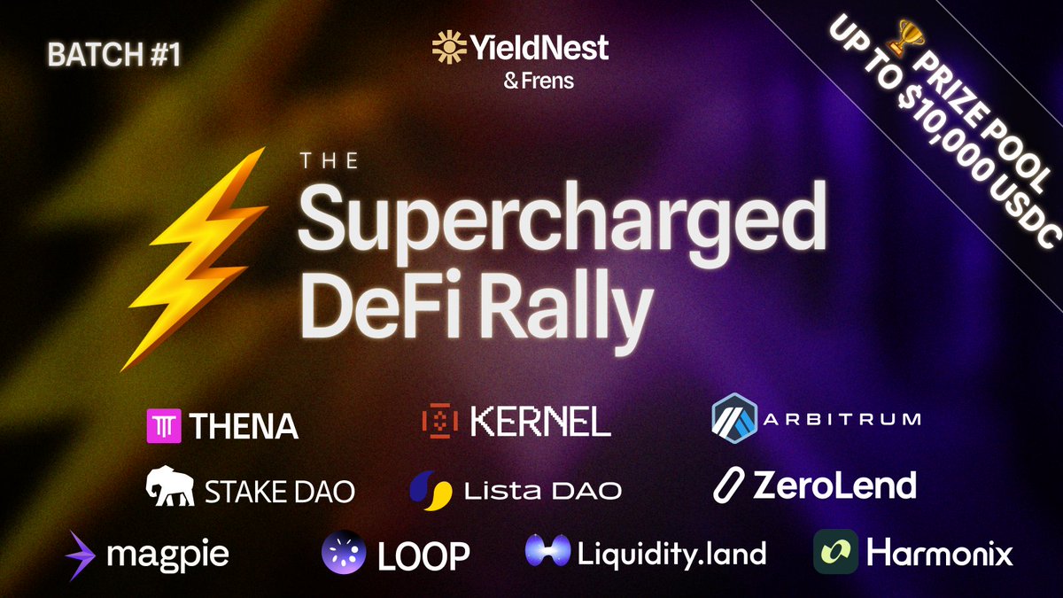 Welcome to The Supercharged DeFi Rally Batch no. 1 ⚡

Join our campaign &amp; earn big time with a price pool of $10,000 USDC👇
app.galxe.com/quest/SzCZGs8o…