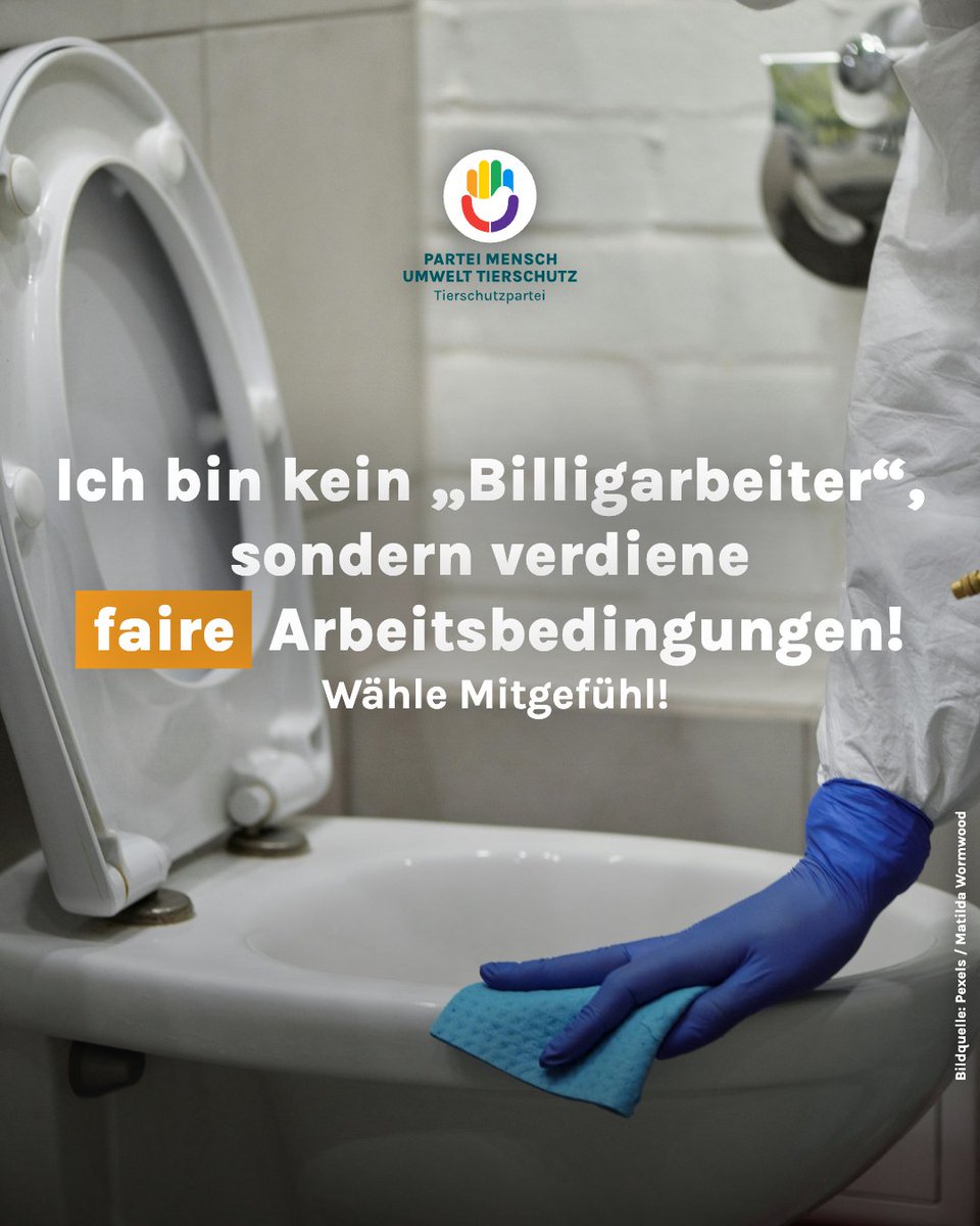 Ich bin kein "Billigarbeiter", sondern verdiene faire Arbeitsbedingungen!

Schau in unser Wahlprogramm auf unserer Webseite und wähle Mitgefühl! 💚