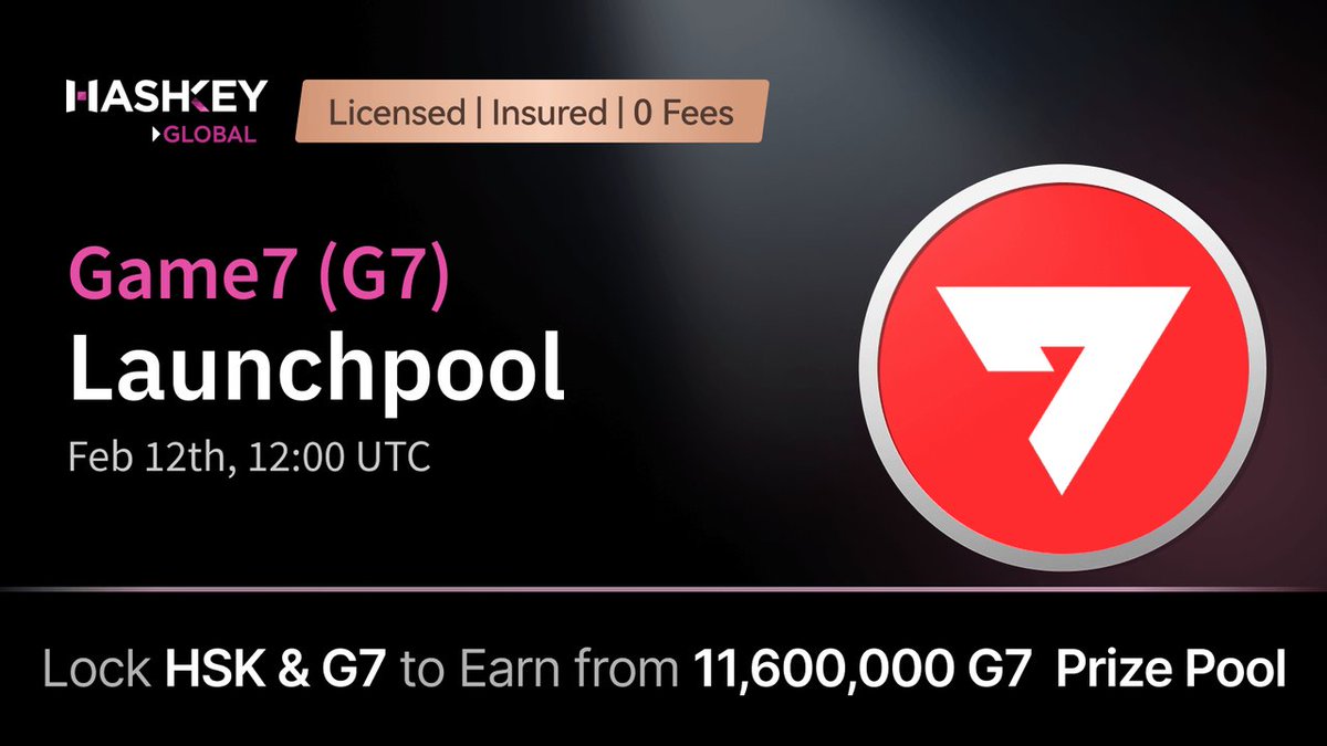 📢 Announcing the new #G7 Launchpool on HashKey Global! @G7_DAO

🌟 Lock $HSK &amp; #G7 to earn from 11,600,000 #G7 prize pool!

✅ Start locking now 👉 bit.ly/4hzAEoq
✅ Yield generation: 12:00 UTC, Feb 12

More details: bit.ly/4hzHWZk

🎁 First 200 to complete