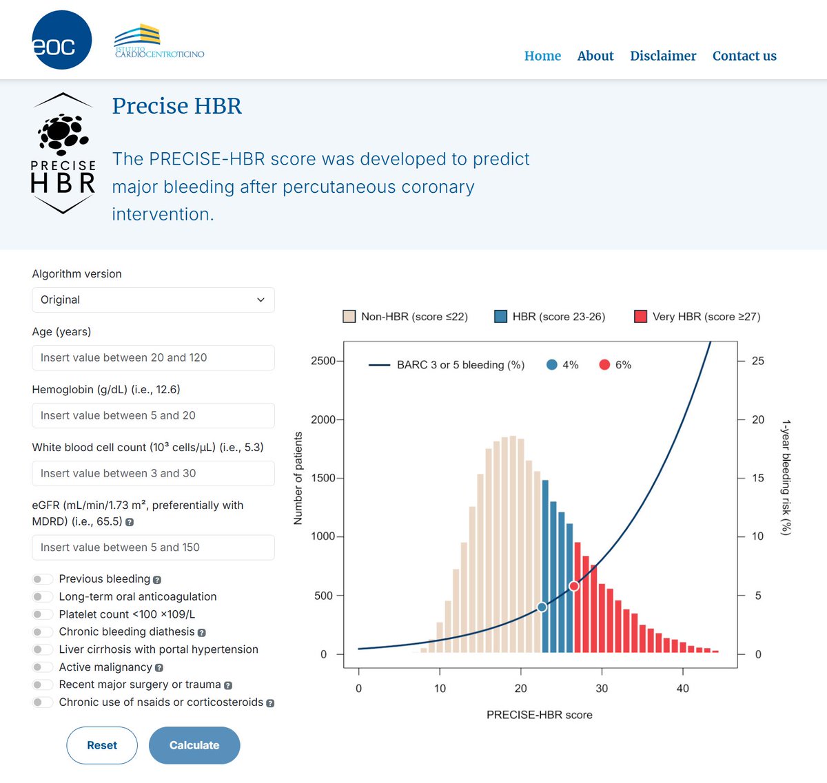 Felice Gragnano (@felicegragnano) on Twitter photo 🔍🩸 Looking for a precise way to predict bleeding after PCI and identify HBR patients?
🔢📊 The new PRECISE-HBR score Web Calculator is now available for clinical practice!
🏥💻 Try it out today to enhance patient care and outcomes.
Online 👉 precise-hbr.eoc.ch
<a href="/vlgmrc/">Marco Valgimigli</a> 🔍🩸 Looking for a precise way to predict bleeding after PCI and identify HBR patients?
🔢📊 The new PRECISE-HBR score Web Calculator is now available for clinical practice!
🏥💻 Try it out today to enhance patient care and outcomes.
Online 👉 precise-hbr.eoc.ch
<a href="/vlgmrc/">Marco Valgimigli</a>