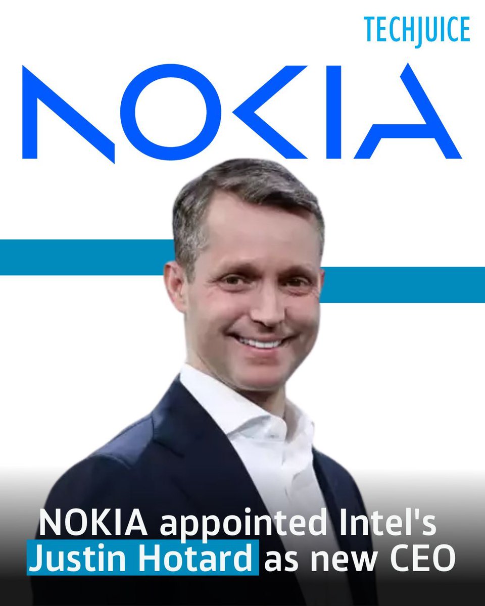 TechJuicePk's tweet image. Nokia shakes up leadership by naming Justin Hotard as new CEO, taking over from Pekka Lundmark on April 1. 

Hotard, currently EVP at Intel's Data Center &amp;amp; AI Group, brings expertise in AI and data centers as Nokia pivots beyond 5G amid slowing network sales. 

#Nokia #NewCEO