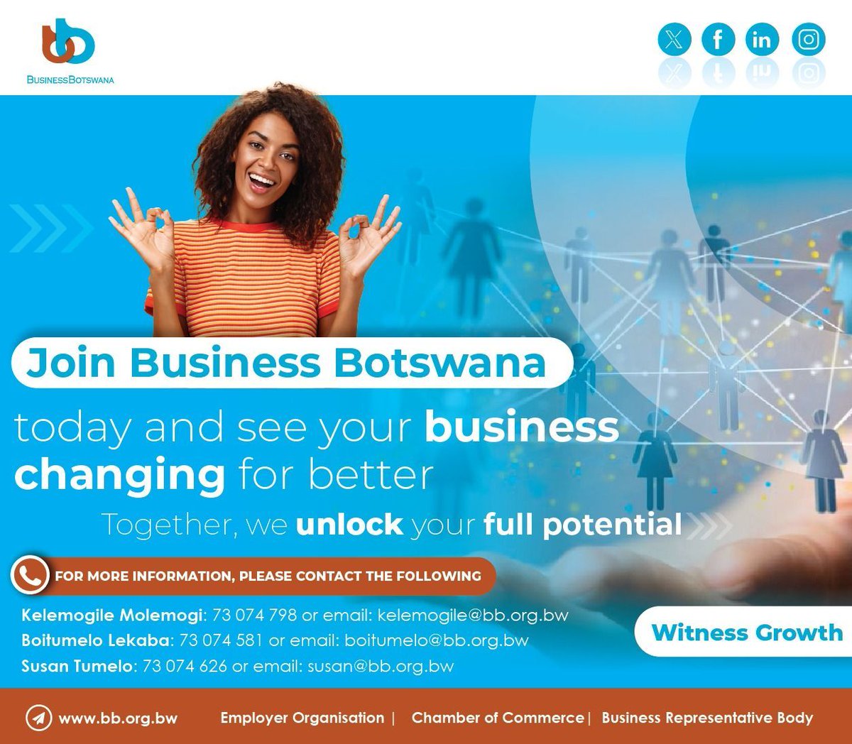 BusinesssBotsPR's tweet image. By joining Business Botswana, you become part of an ecosystem that fosters growth, from valuable networking opportunities to exclusive industry insights. Furthermore, you are driving change for growth, maximising both sales and profits

#BeaMember
#BetheChange
#MembershipCampaign